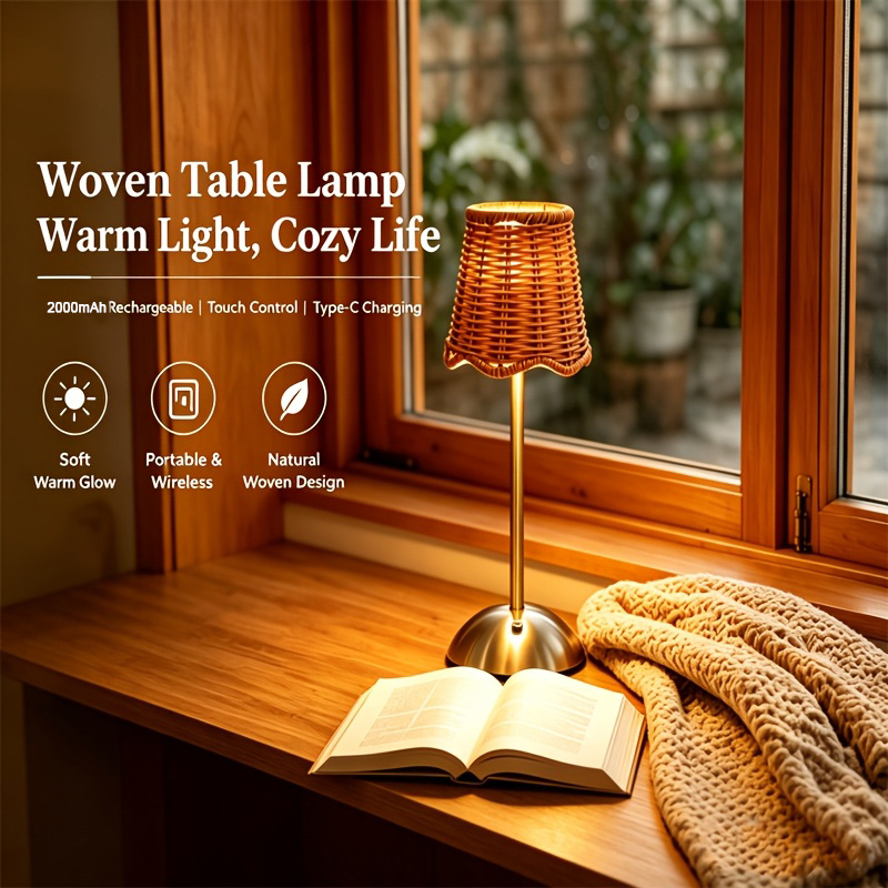 Lighting Decoration For Home - Bohemiczna tkana lampa stołowa z rattanu,