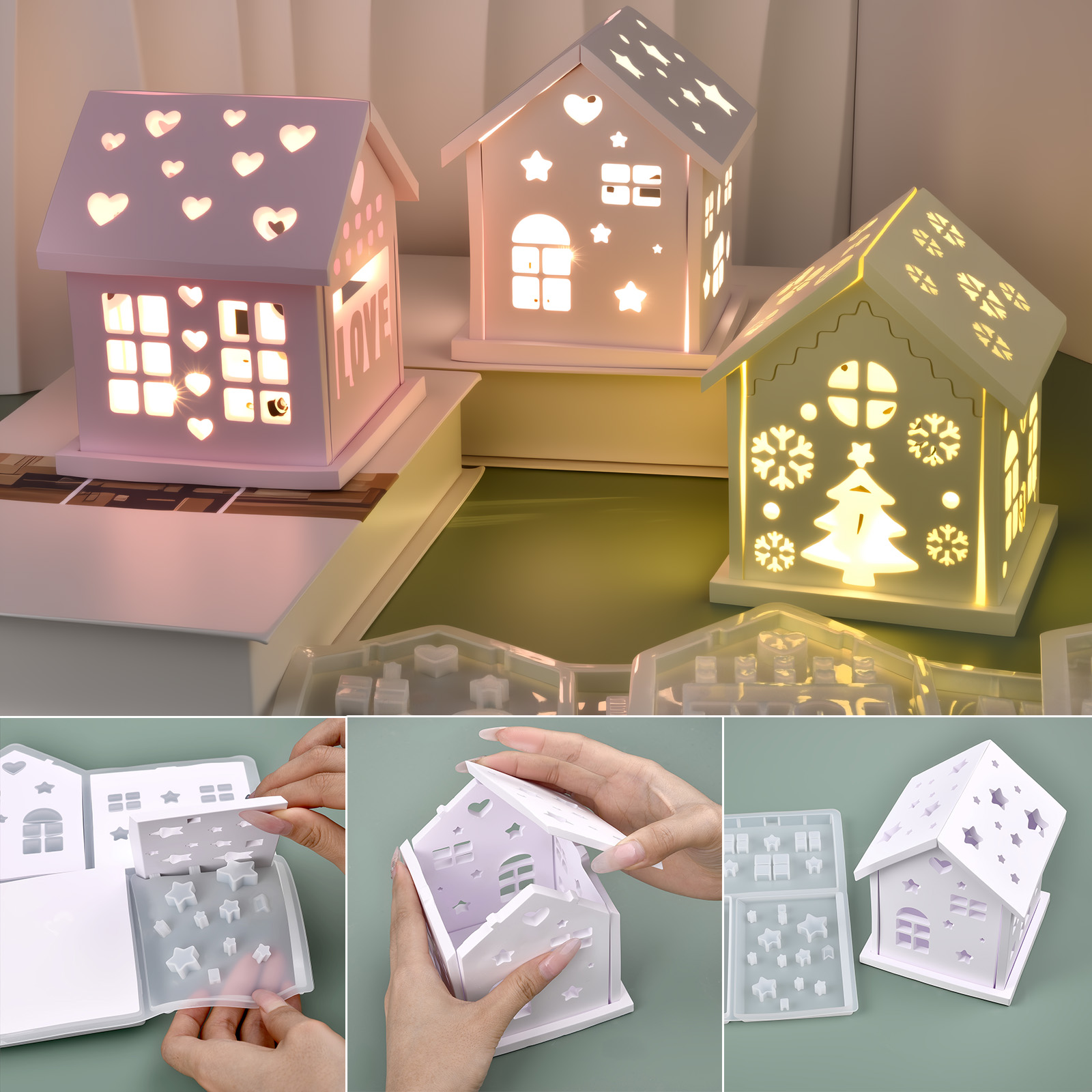 Candle Holder Set - Forma Silikonowa 3D Dom DIY Choinka